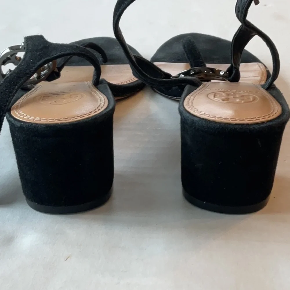 Tory Burch black suede sandal w/ rhinestone logo Size 8 - Picture 7 of 13